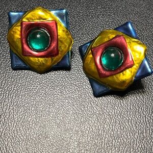 Vintage Raffine Colorful Geometric Statement Post Earrings - Multicolor